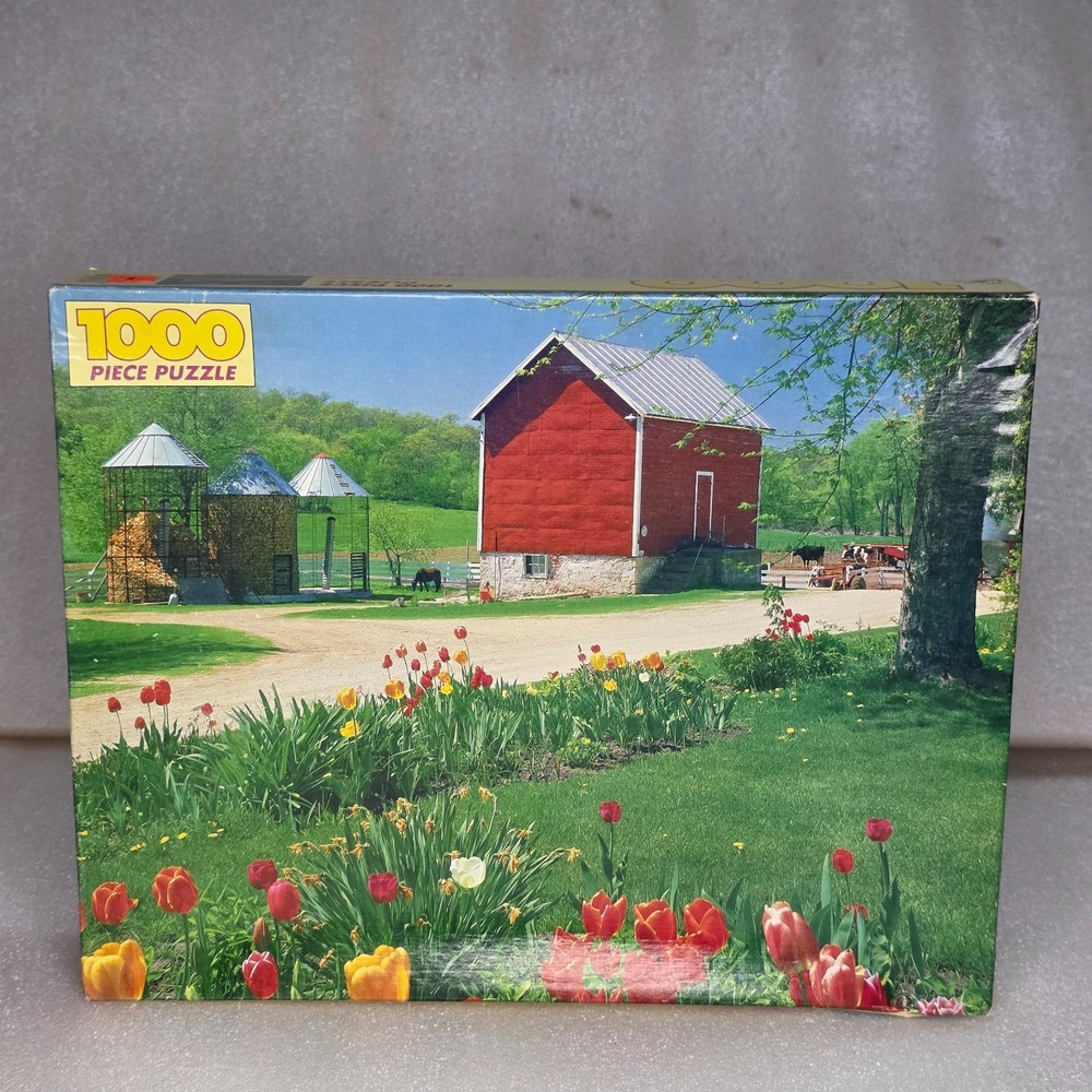 Golden Country Garden 1000 Piece Puzzle 4777-48 Vintage Red Barn Flower Garden